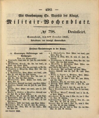 Militär-Wochenblatt Samstag 8. Oktober 1831