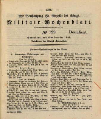 Militär-Wochenblatt Samstag 15. Oktober 1831