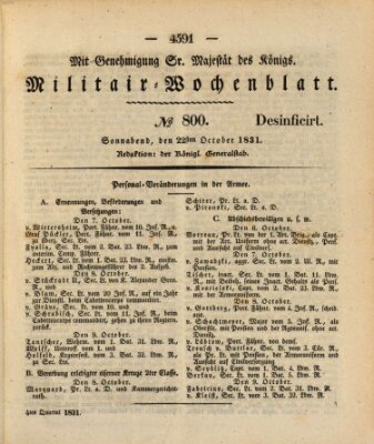 Militär-Wochenblatt Samstag 22. Oktober 1831