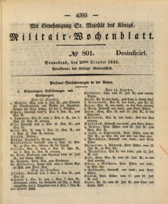 Militär-Wochenblatt Samstag 29. Oktober 1831