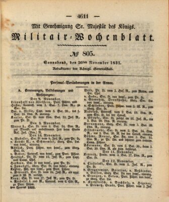 Militär-Wochenblatt Samstag 26. November 1831