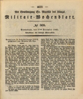 Militär-Wochenblatt Samstag 17. Dezember 1831