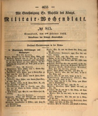 Militär-Wochenblatt Samstag 4. Februar 1832