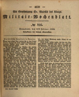 Militär-Wochenblatt Samstag 11. Februar 1832