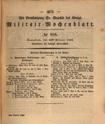 Militär-Wochenblatt Samstag 25. Februar 1832