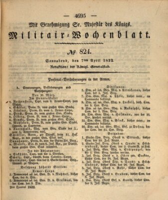 Militär-Wochenblatt Samstag 7. April 1832