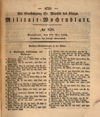 Militär-Wochenblatt Samstag 5. Mai 1832