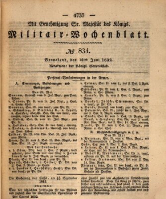 Militär-Wochenblatt Samstag 16. Juni 1832