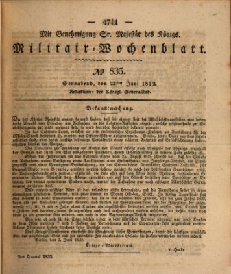 Militär-Wochenblatt Samstag 23. Juni 1832