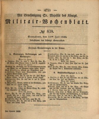 Militär-Wochenblatt Samstag 14. Juli 1832