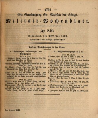 Militär-Wochenblatt Samstag 28. Juli 1832