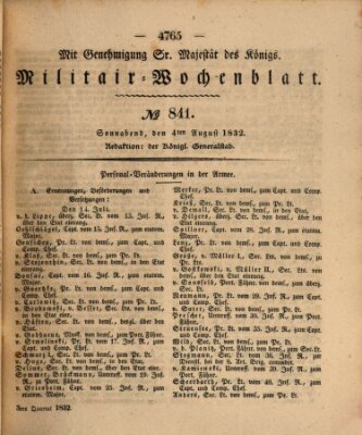 Militär-Wochenblatt Samstag 4. August 1832