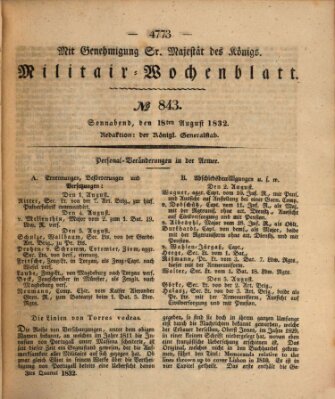 Militär-Wochenblatt Samstag 18. August 1832