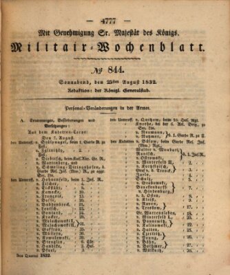 Militär-Wochenblatt Samstag 25. August 1832