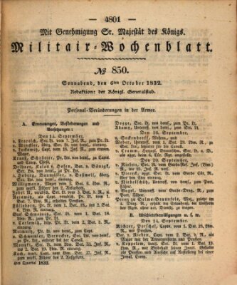 Militär-Wochenblatt Samstag 6. Oktober 1832