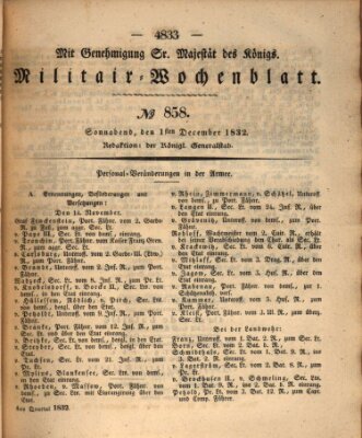 Militär-Wochenblatt Samstag 1. Dezember 1832