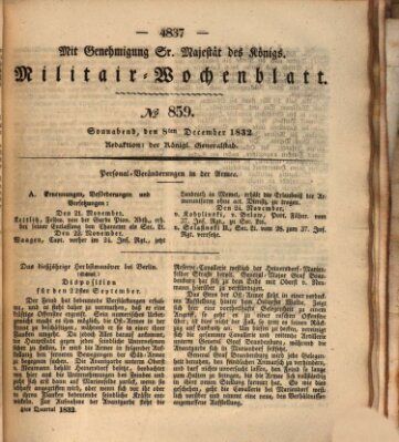 Militär-Wochenblatt Samstag 8. Dezember 1832