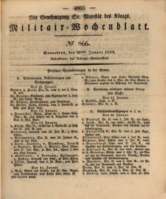 Militär-Wochenblatt Samstag 26. Januar 1833