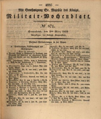 Militär-Wochenblatt Samstag 2. März 1833