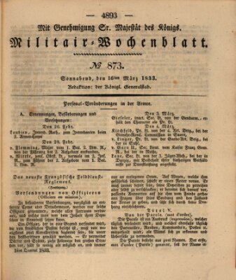 Militär-Wochenblatt Samstag 16. März 1833