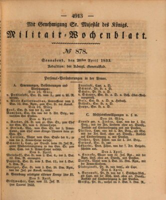 Militär-Wochenblatt Samstag 20. April 1833