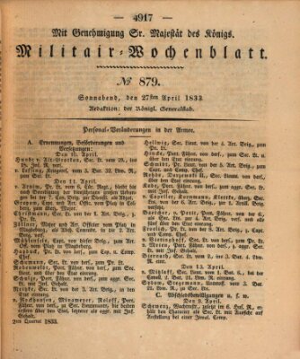 Militär-Wochenblatt Samstag 27. April 1833