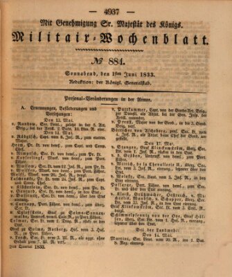 Militär-Wochenblatt Samstag 1. Juni 1833