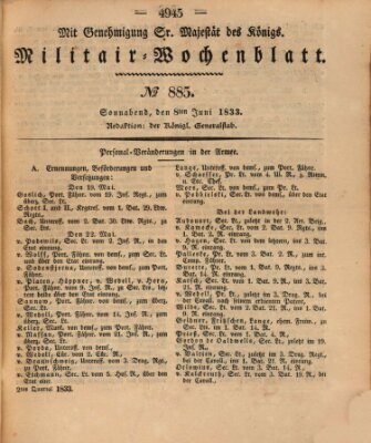 Militär-Wochenblatt Samstag 8. Juni 1833