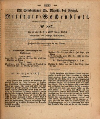 Militär-Wochenblatt Samstag 22. Juni 1833