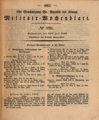 Militär-Wochenblatt Samstag 13. Juli 1833