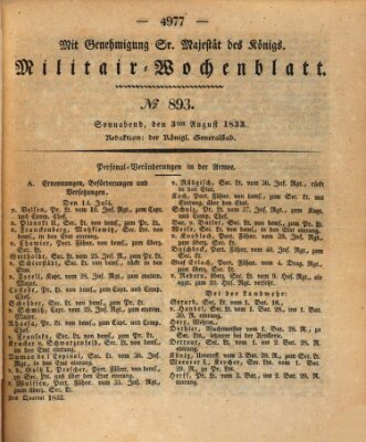 Militär-Wochenblatt Samstag 3. August 1833