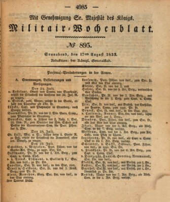 Militär-Wochenblatt Samstag 17. August 1833