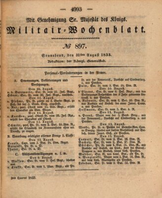 Militär-Wochenblatt Samstag 31. August 1833