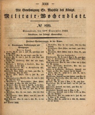 Militär-Wochenblatt Samstag 14. September 1833