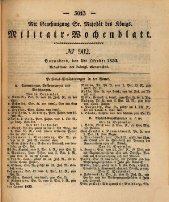 Militär-Wochenblatt Samstag 5. Oktober 1833