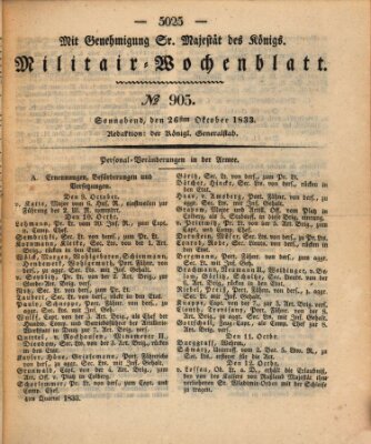 Militär-Wochenblatt Samstag 26. Oktober 1833