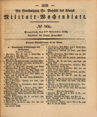 Militär-Wochenblatt Samstag 2. November 1833