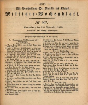 Militär-Wochenblatt Samstag 9. November 1833