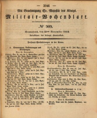 Militär-Wochenblatt Samstag 23. November 1833