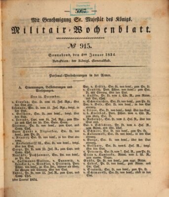 Militär-Wochenblatt Samstag 4. Januar 1834