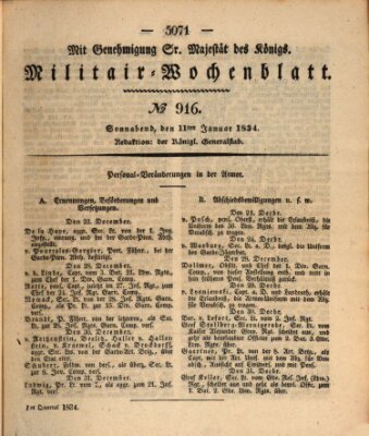 Militär-Wochenblatt Samstag 11. Januar 1834