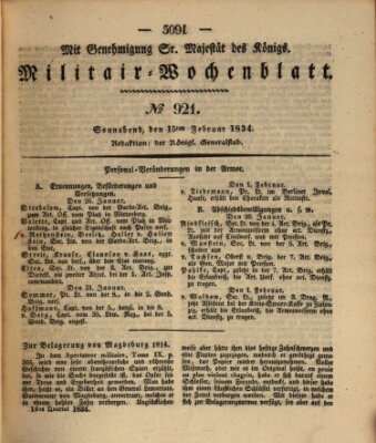 Militär-Wochenblatt Samstag 15. Februar 1834