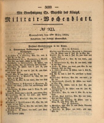 Militär-Wochenblatt Samstag 1. März 1834