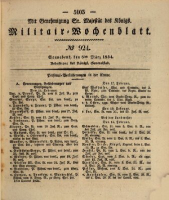 Militär-Wochenblatt Samstag 8. März 1834