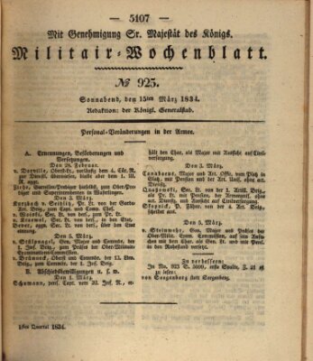 Militär-Wochenblatt Samstag 15. März 1834