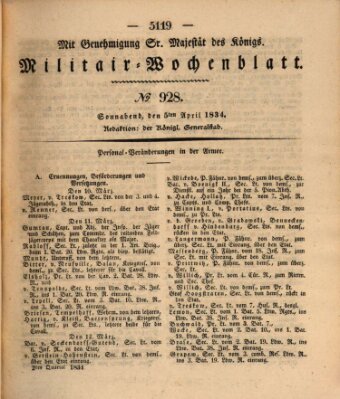 Militär-Wochenblatt Samstag 5. April 1834