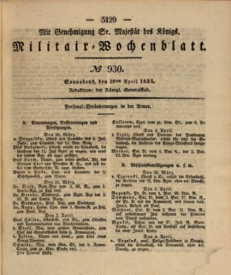 Militär-Wochenblatt Samstag 19. April 1834