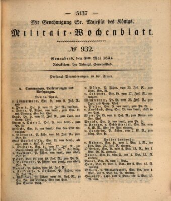 Militär-Wochenblatt Samstag 3. Mai 1834