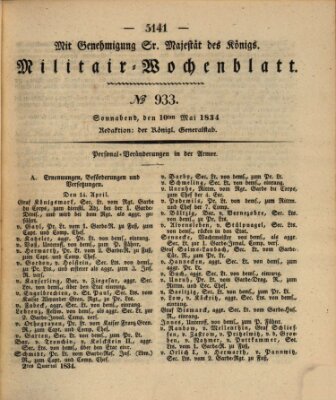 Militär-Wochenblatt Samstag 10. Mai 1834