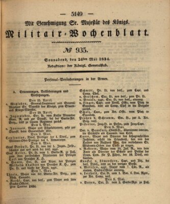 Militär-Wochenblatt Samstag 24. Mai 1834